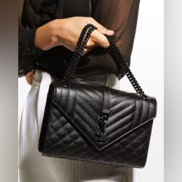 YSL Grain De Poudre Textured Mixed Matelasse Triquilt Monogram Bag Black - Picture 5 of 16